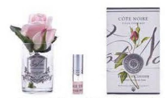 Ароматизированная роза,цвет розовый,  прозрачная ваза, 1 спрей            Д  13,5х8х8 см ROSE BUD Cherry Blossom Pink, арт. GMR43 COTE NOIRE