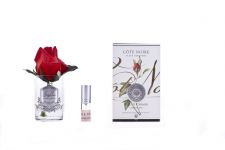Ароматизированная роза, красный,  прозрачная  ваза, 1 спрей  ,     Д  13,5х8х8 см ROSE BUD carmine red, арт. GMR44 COTE NOIRE
