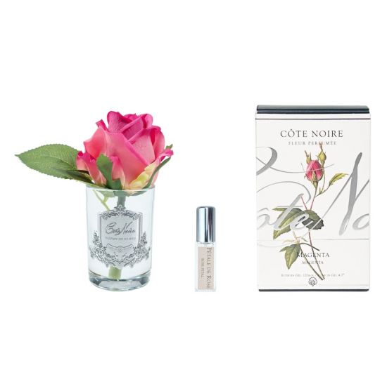 ROSE BUD Magenta Ароматизированная роза,цвет ярко-розовый, прозрачная ваза, 1 спрей 5 мл