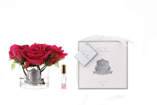 Букет из 5 роз ароматизированный, цвет красный, прозраная ваза, 1 спрей   Д  17х17х17 см FIVE ROSE Carmine red, арт. GMR64 COTE NOIRE