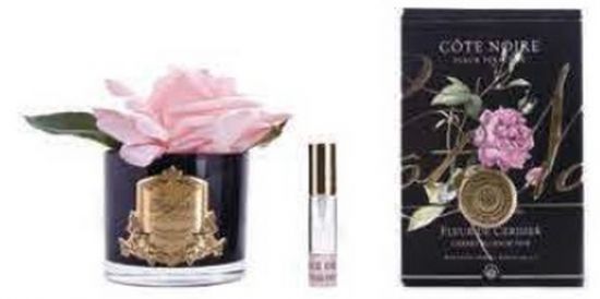 Ароматизированная роза,цвет розовый,  черная  ваза, 1 спрей                    Д  16х10,5х10,5 см FRENCH ROSE cherry blossom pink, арт. GMRB03 COTE NOIRE