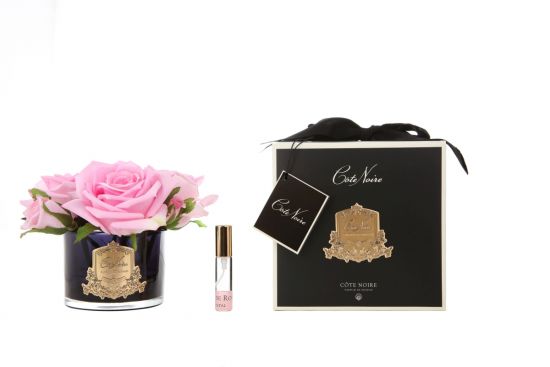 Букет из 5 роз ароматизированный, цвет розовый, черная ваза, 1 спрей    Д  17х17х17 см FIVE ROSE french pink, арт. GMRB66 COTE NOIRE