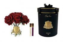 Букет из бутонов роз, цвет красный, 2 спр, прозрачная ваза, золотой декор, Red Rose Buds GOLD Badge , Cote Noire