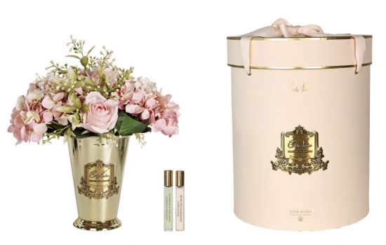 Букет гортензии и розы, розовый, золотая ваза, 2 спрея по 10 мл.,GRAND SUMMER POSY Pink Gold