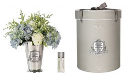 Диффузор букет розы с гортензиями, 2 спрея по 10 мл, бело-голубой, серебряная ваза, металл, Grand Summer Posy Blue