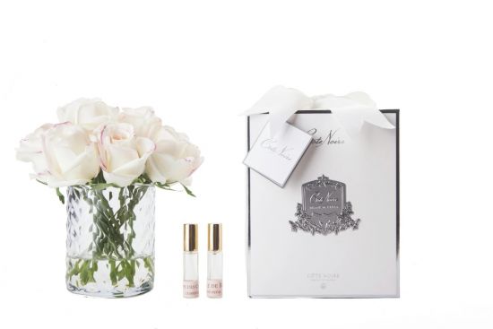 Букет розы, бледно-розовый,  ваза стекло рельеф "Ёлочка", 2 спрея, Д  21х17х17 см HERRINGBONE FLOWER CLEAR, арт. HCF22 COTE NOIRE