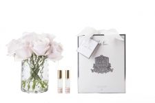 Букет розы, розовый,  ваза стекло рельеф "Ёлочка", 2 спрея, Д  21х17х17 см HERRINGBONE FLOWER CLEAR, арт. HCF23 COTE NOIRE