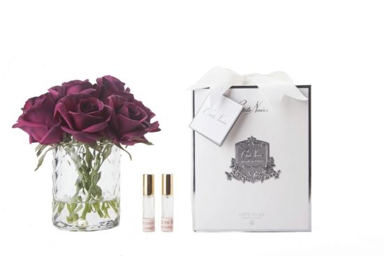 Букет розы, красный,  ваза стекло рельеф "Ёлочка", 2 спрея, Д  21х17х17 см HERRINGBONE FLOWER CLEAR, арт. HCF24 COTE NOIRE