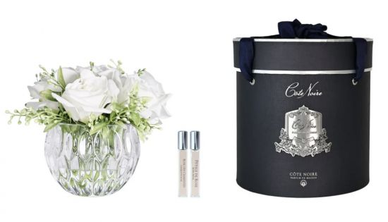 Round Summer Roses White Диффузор букет роз, белый, круглая рифленая ваза, спрей 10 мл*2шт