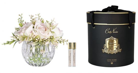 Round Summer Roses Blush Диффузор букет роз, бледно-розовый, круглая рифленая ваза, спрей 10 мл*2шт