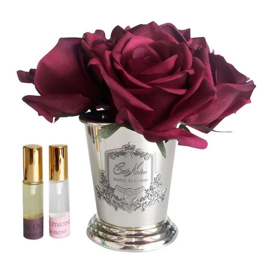 Букет роз цвет красный , ваза металл, 2 спрея Д  21х17х17 см SEVEN ROSE Carmine red, арт. SMB04 COTE NOIRE