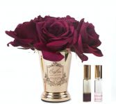 Букет роз цвет красный , ваза золото, 2 спрея Д  21х17х17 см SEVEN ROSE CARMINE RED GOLD, арт. SMC04 COTE NOIRE