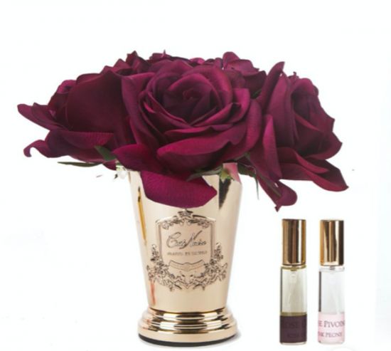 Букет роз цвет красный , ваза золото, 2 спрея Д  21х17х17 см SEVEN ROSE CARMINE RED GOLD, арт. SMC04 COTE NOIRE