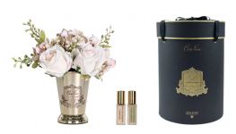 Summer Posy Blush Диффузор букет розы с гортензиями, бледно-розовый, золотая ваза, металл, спрей 10