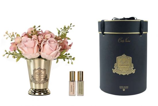 Summer Posy Pink Диффузор букет розы с гортензиями, розовый, золотая ваза, металл, спрей 10 мл*2шт