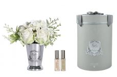 Summer Posy White Букет розы и гортензии, белый, ваза металл, серебро, 2 спрея по 10 мл