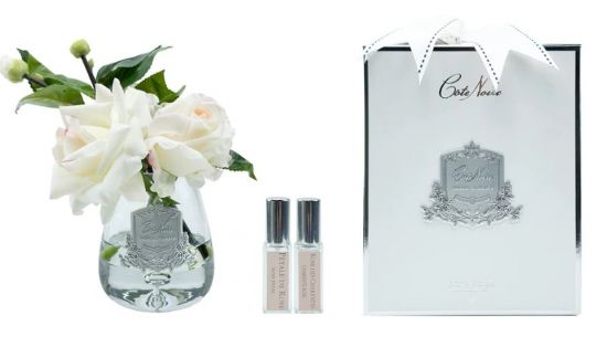 TEA ROSE Pink blush clear   Роза, цвет светло-розовый, прозрачная ваза, 2 спрея  5 мл   Д  21х17х1