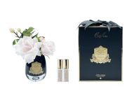 TEA ROSE French pink    Букет роза с гортензией, цвет розовый, черная ваза, золотой декор, 2 спрея  5 м