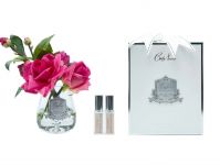 Букет TEA ROSE magenta clear, цвет ярко-розовый, прозрачная ваза, 2 спрея  5 мл   Д  21х17х17 см