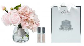 Букет роза с гортензией TEA ROSE Hydrangea pink, цвет розовый, прозрачная ваза, серебро, 2 спрея 5