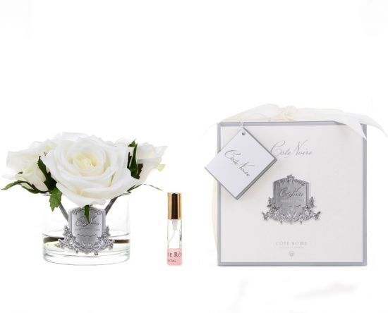 Букет из 5 роз ароматизированный, цвет слоновая кость, прозраная ваза, 1 спрей   Д  17х17х17 см FIVE ROSE, арт. GMR61 COTE NOIRE