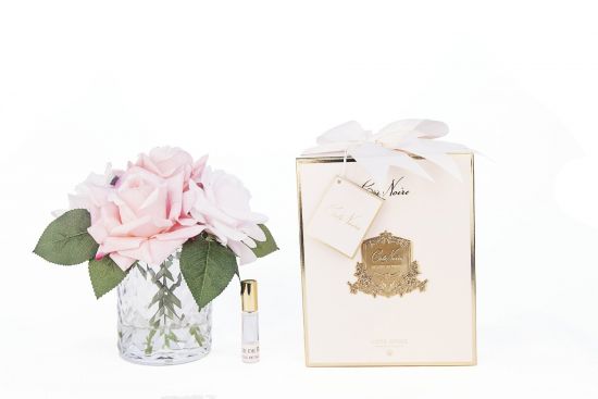 Ароматизированный букет розовых роз, в стеклянной вазе с рельефом "Ёлочка", 2 спрея, Д  21х17х17 см HERRINGBONE FLOWER CLEAR, арт. HCF08 COTE NOIRE